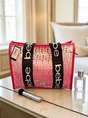 Bebe Hana Clear Monogram Mini Satchel W/Insert Hot Pink